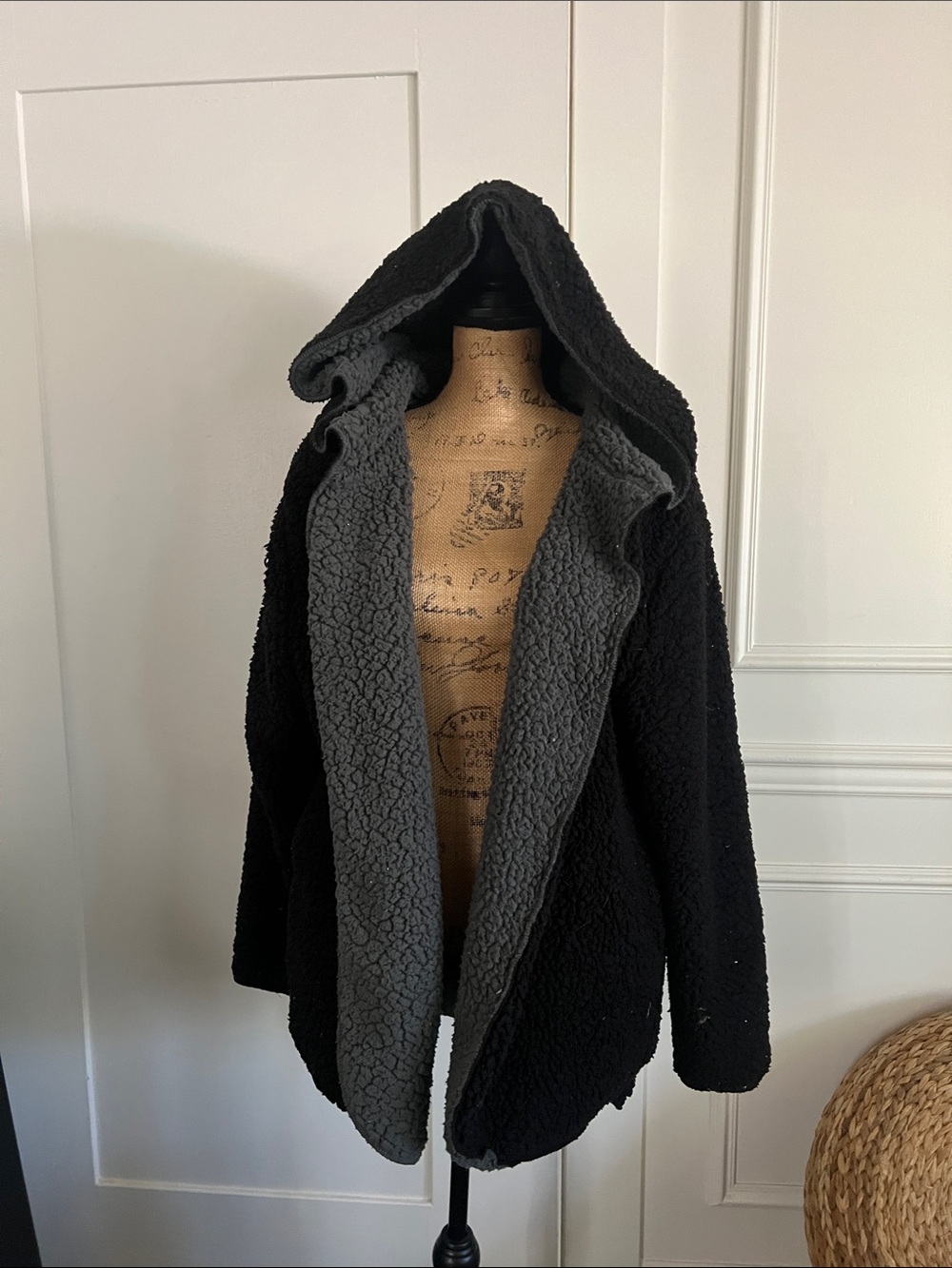 BDG Urban Outfitters Black Sherpa Jacket with Gray Lining and Hood